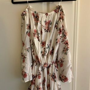 Off the shoulder white floral romper size small